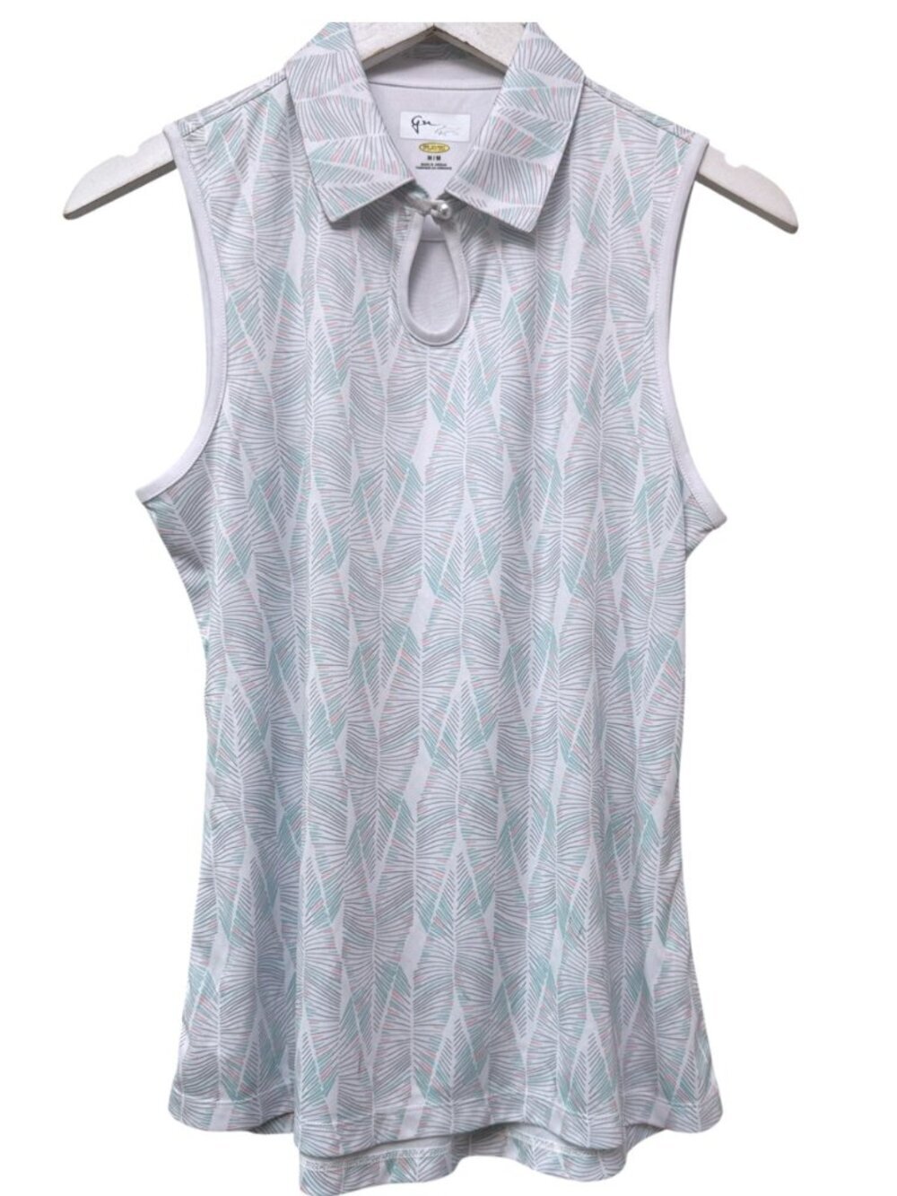 Greg Norman Womens Sleeveless Golf Polo Shirt With Tropical Print Medium